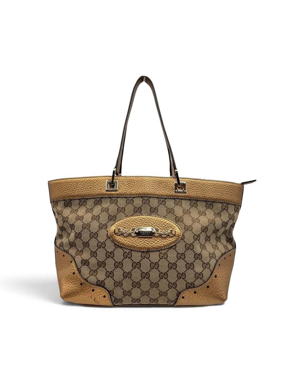 Gucci by Frida Giannini GG Canvas Punch Tote Metallic Bronze 2000s